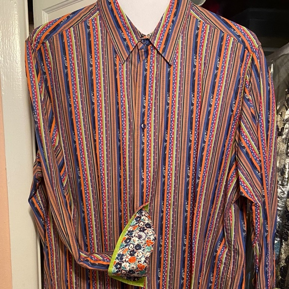 Chemise Robert Graham Homme Taille XL – Motif Aquarelle Abstrait Multicolore, Occasion Parfait état